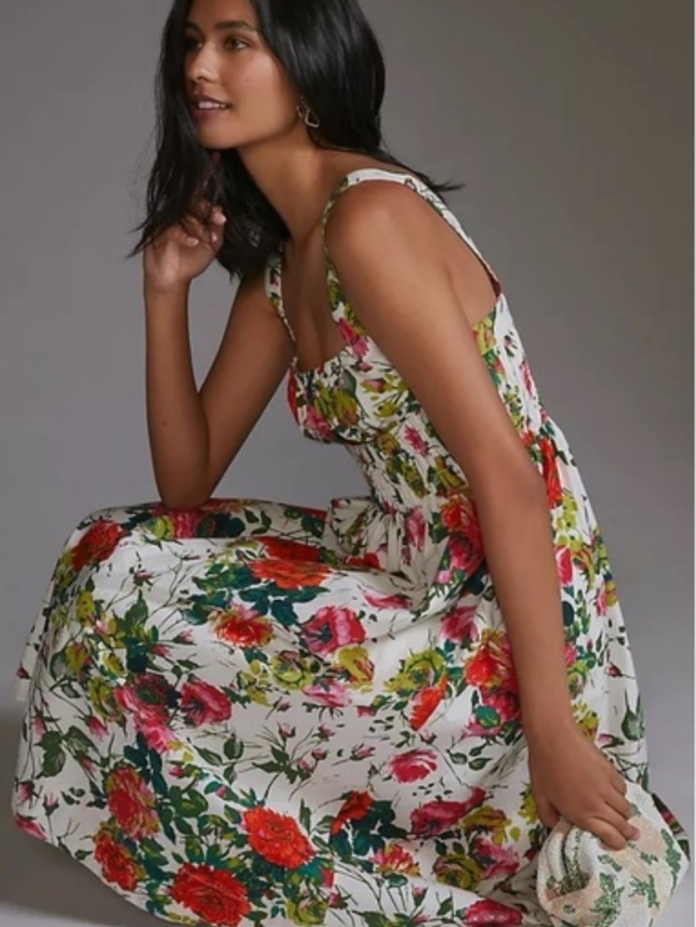 Anthropologie A-line, Corset Floral Midi Dress Size 4 - Picture 2 of 13
